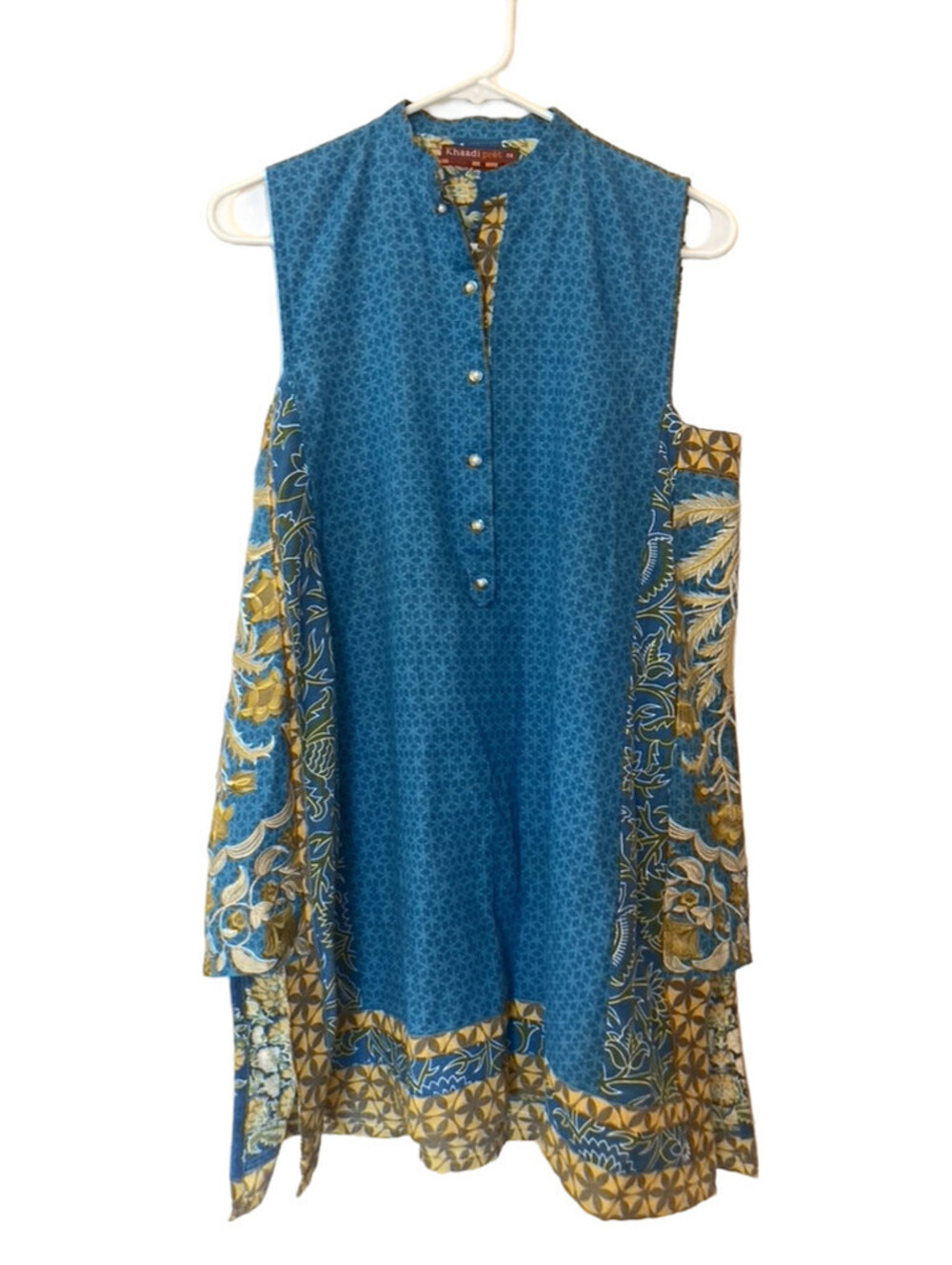 Khaadi Pret Sleevless Dress Tunic Cover Up - Blue/Gold - Size 8